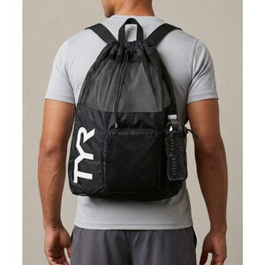 TYR Big Mesh Mummy Backpack Black Swim Bag Gym Drawstring Gear 40L Training